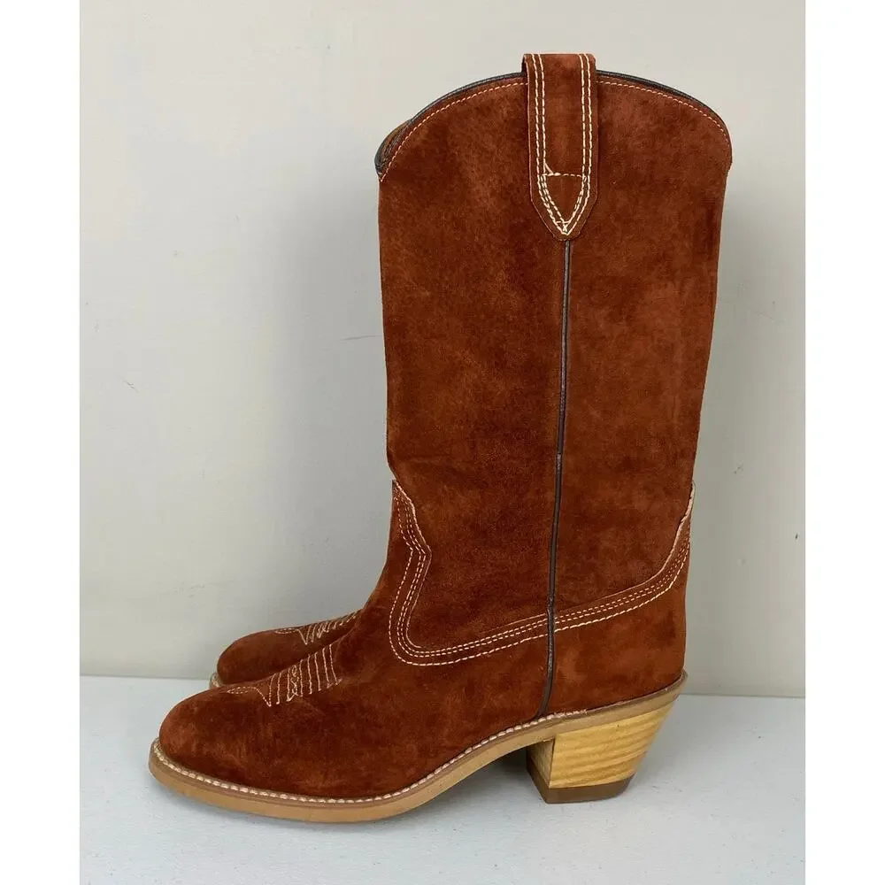 VTG 1974 Women Wolverine USA 12" Western suede leather cowgirl heeled boots, 6 - Picture 2 of 7